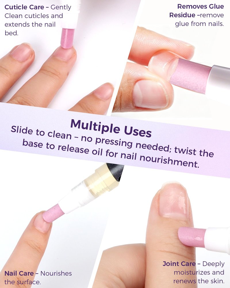 3 Pack Ceramic Cuticle Oil Pusher Pen, Cuticle Remover Pen with Micro-Dosing Oil, Moisturizing Nail Care, Suitable for Dry & Damaged Nails, Hydrates & Strengthens