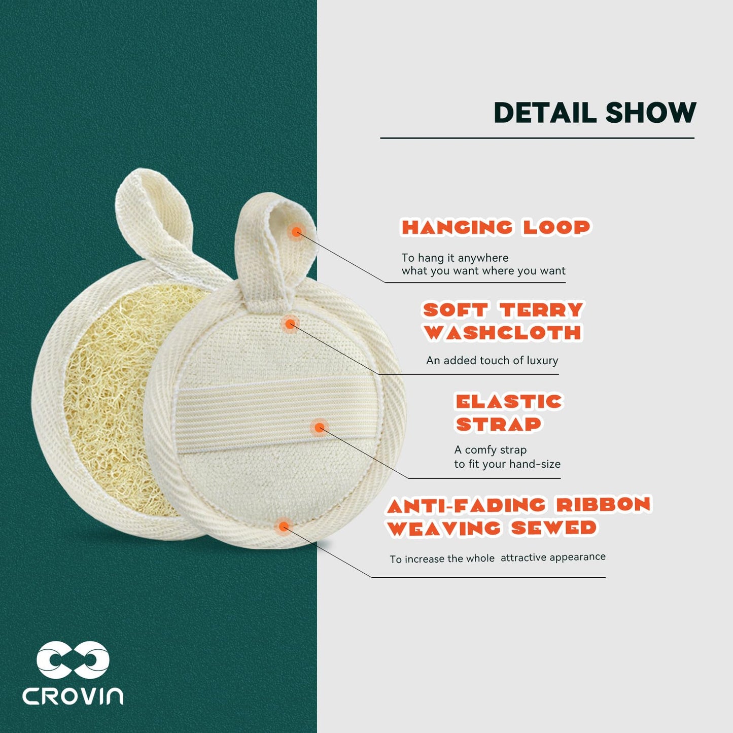 Crovin Premium Exfoliating Facial Loofah Pads, Natural Luffa Face Scrubber and Cleansing Face Sponge for Easily and Effectively Clean Up Your Face-8 Count (1 Pack)