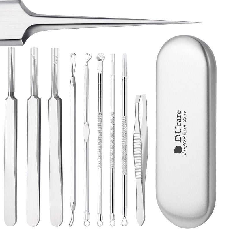 DUcare Blackhead Remover Pimple Popper Tool Kit - (9 Piece Kit) - Professional Stainless Pimples Comedone Extractor Removal Tool