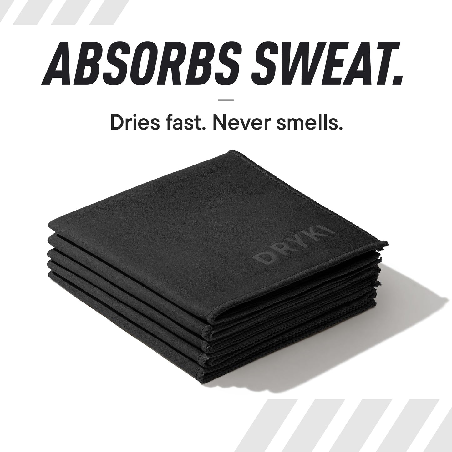 DRYKI Sweat Absorbing Handkerchiefs - The Original Pocket-Sized Sweat Towels - Quick-Dry Microfiber Sweat Rags for Face, Hands, & Body - Men & Women - Gym, Sports, and Work (Black: 5 Pack)
