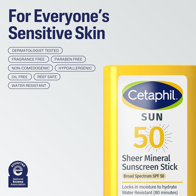 Cetaphil Sheer Mineral Sunscreen Stick - Broad Spectrum SPF 50 | 100% UVA/UVB Protection, 0.5oz