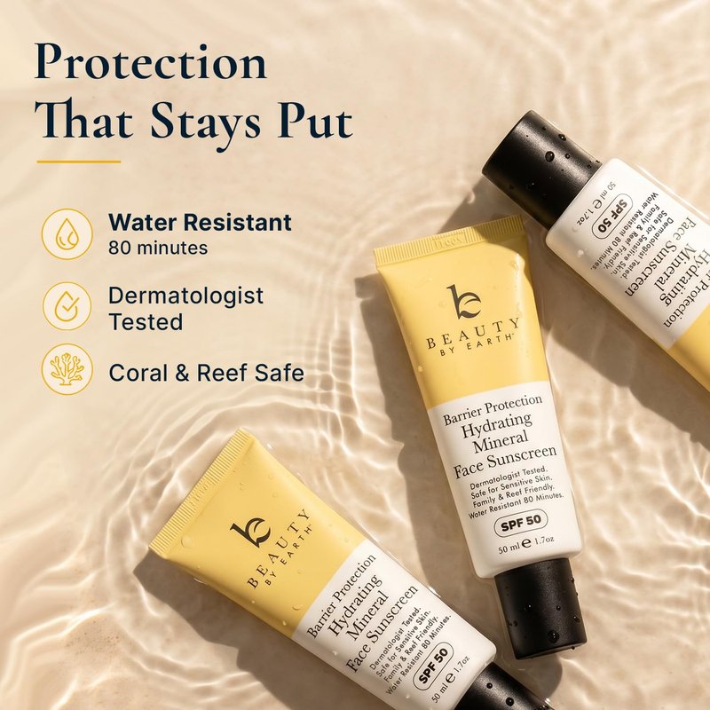 Mineral Sunscreen for Face SPF 50 - Broad Spectrum Zinc Oxide, Non-Greasy Moisturizer for Sensitive Skin | Natural & Organic Ingredients