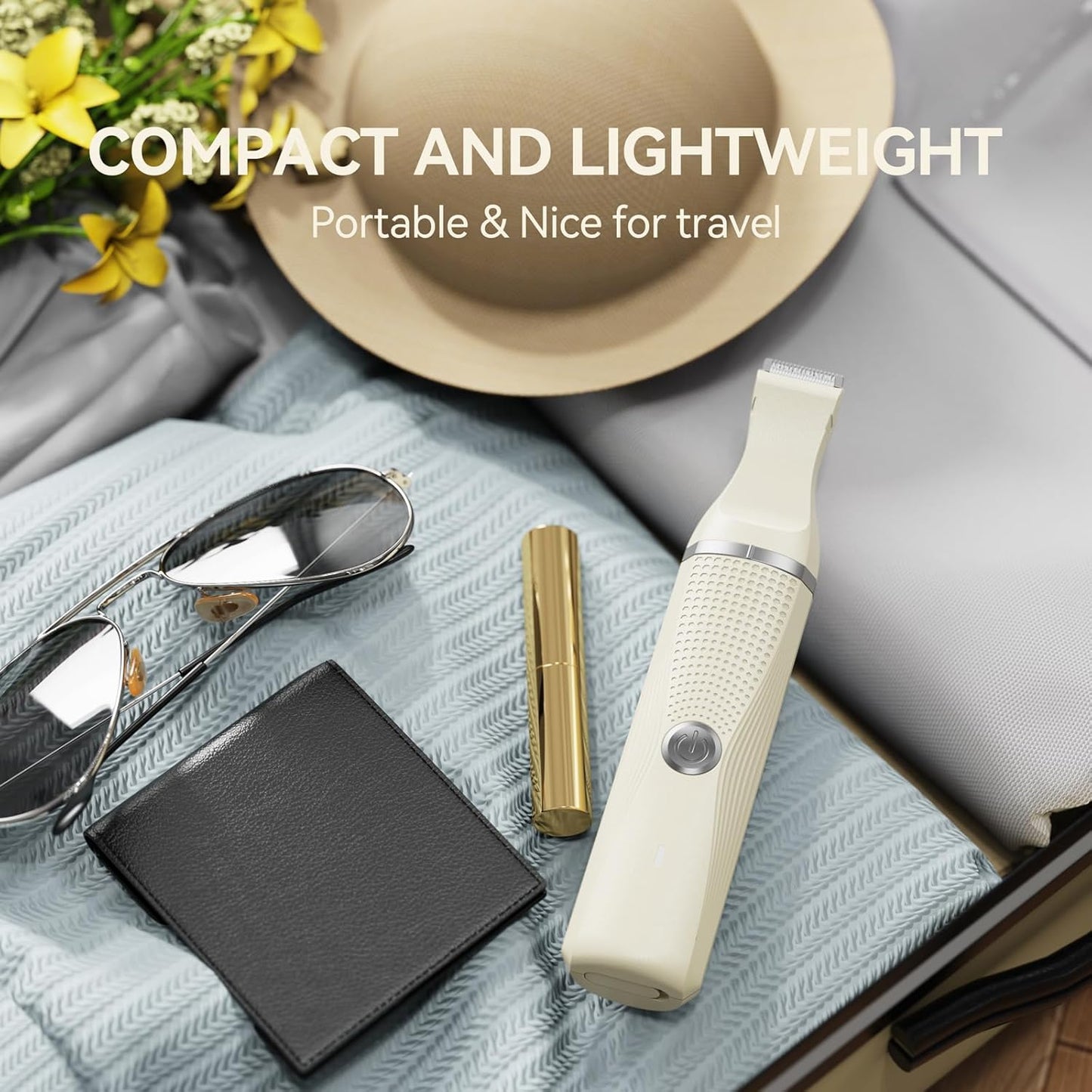 Unibono Pubic Hair Trimmer for Women - Waterproof 3-in-1 Electric Razor | Rechargeable Cordless Groomer for Body Hair (Cream)