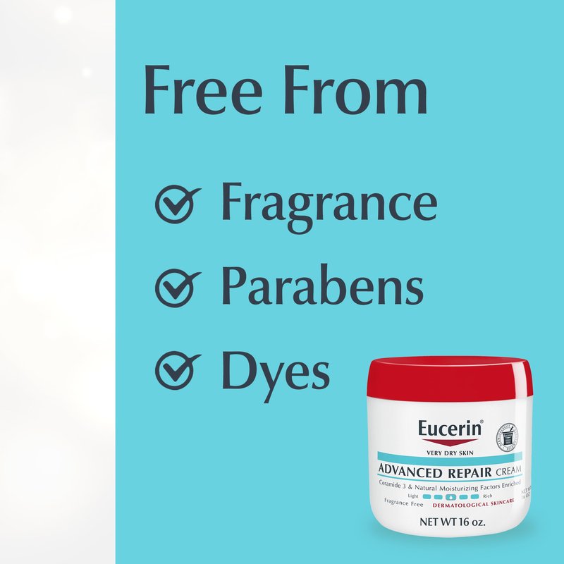 Eucerin Advanced Repair Body Cream, Urea Enriched, Unscented Body Cream for Dry Skin With Triple Moisturizing Complex, 16 OZ Jar