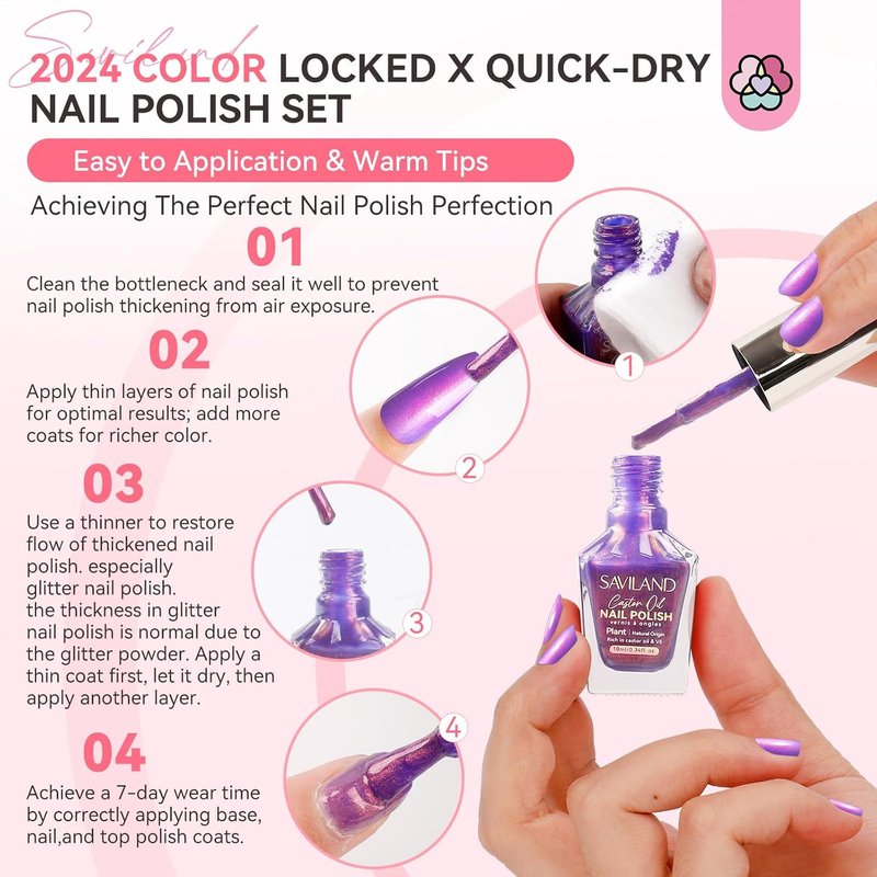 SAVILAND Nail Strengthener & 6 Ombre Nail Polish Set - Summer Colors, 15ml
