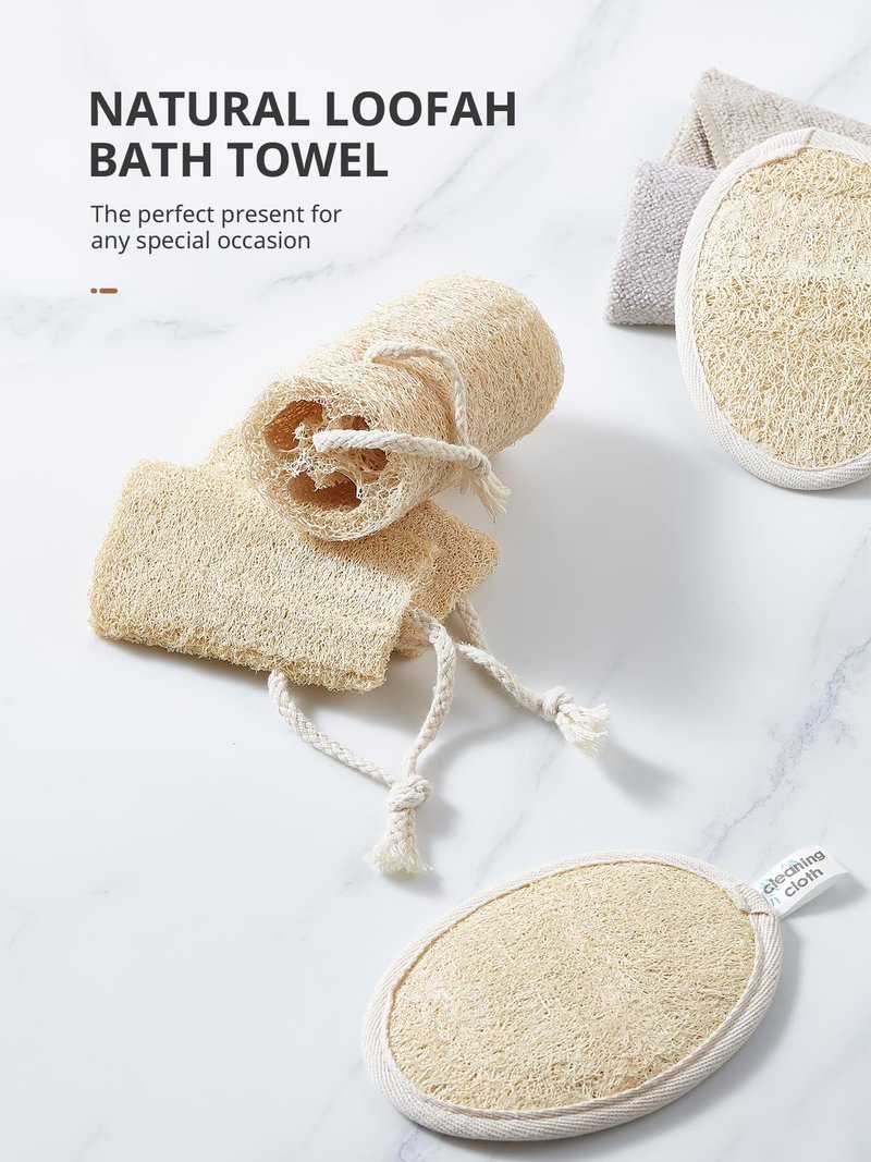 Reemix Natural Loofah Exfoliating Body Scrubber 3-Piece Oval Set - Gentle Face & Body Scrub Sponge, Eco-Friendly Bath Shower Tool for Smooth Skin, Travel-Friendly Design