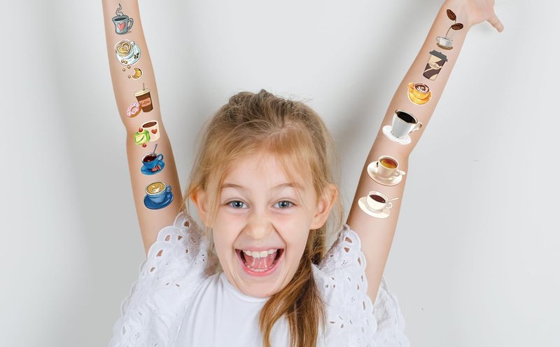 Skiennix 200+ PCS Coffee Temporary Tattoo Stickers - Cute Latte Theme Party Favors & Decorations