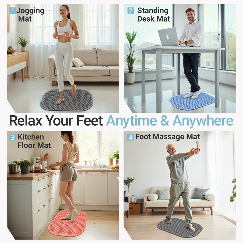 GEENOA Upgrade Silicone Foot Massager Mat with Dual-Side Usage, Large Reflexology Mat for Feet Relaxation, Foldable Foot Acupressure Mat, Portable Standing Desk Mat for Pain, Fatigue Relief(Gray-L)