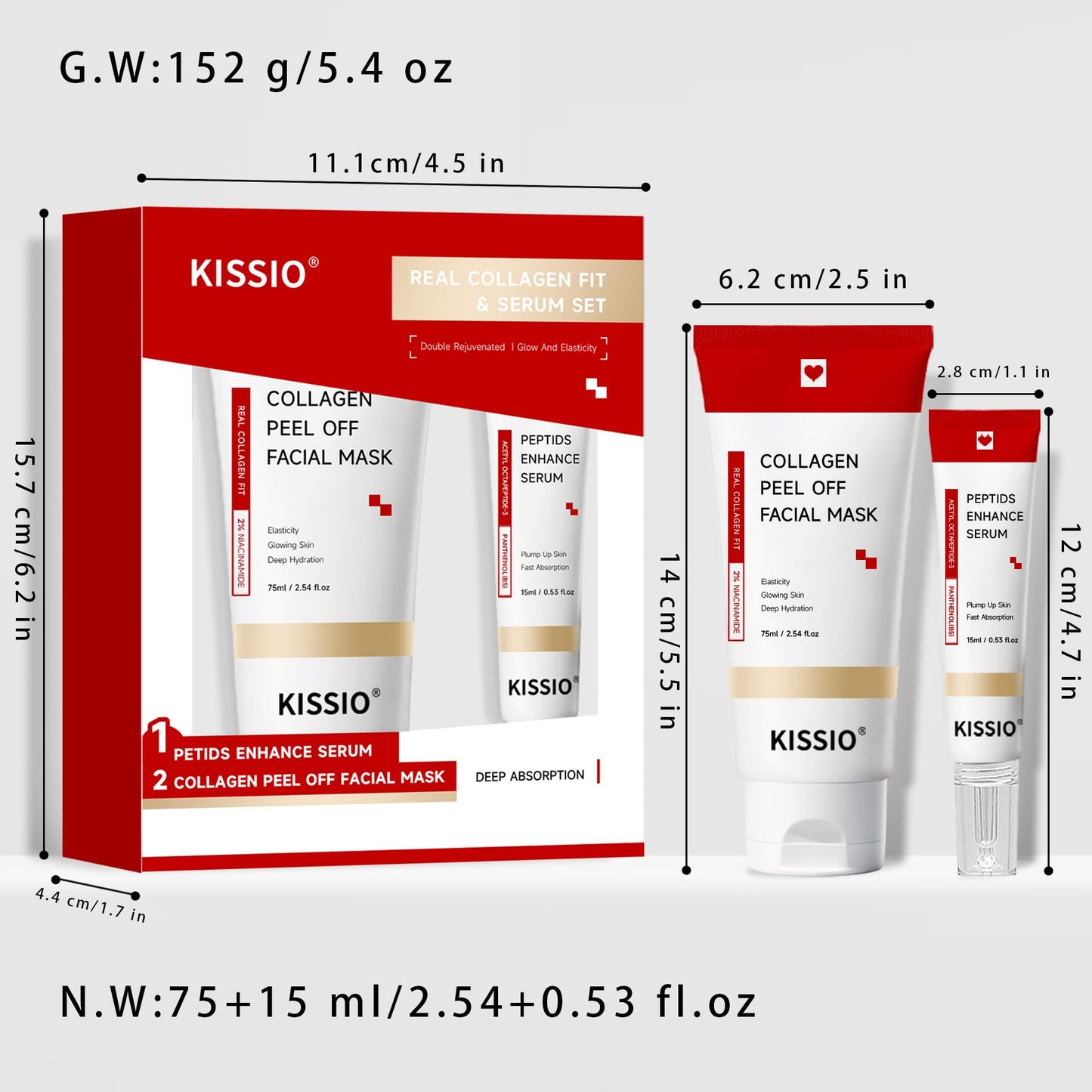 KISSIO Collagen Wrapping Mask Set,Enhance Serum and Peel Off Facil Mask for Elasticity,Hydrating,Glowing and Plumping Skin,Face Mask with Collagen,Peptide and Niacinamide,Skin Care