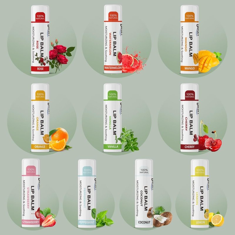 Fruit Lip Balm Variety Pack - 40 Natural Moisturizing Balms for Dry Cracked Lips | 10 Flavors for Men, Women, Kids