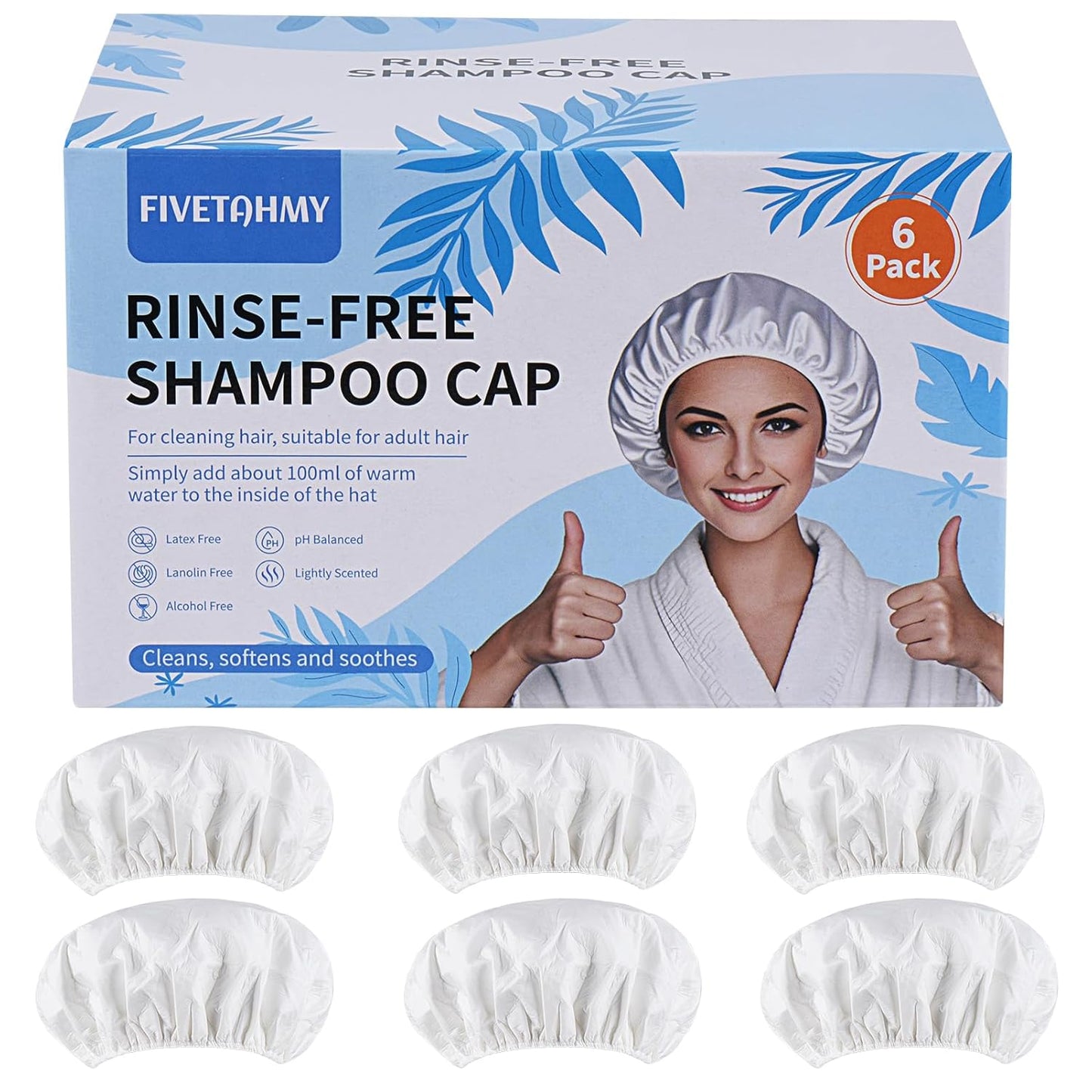Waterless Shampoo Caps - No Rinse Hair Wash for Bedridden Patients | 6 Pack, Portable Design for Home & Hospital Use