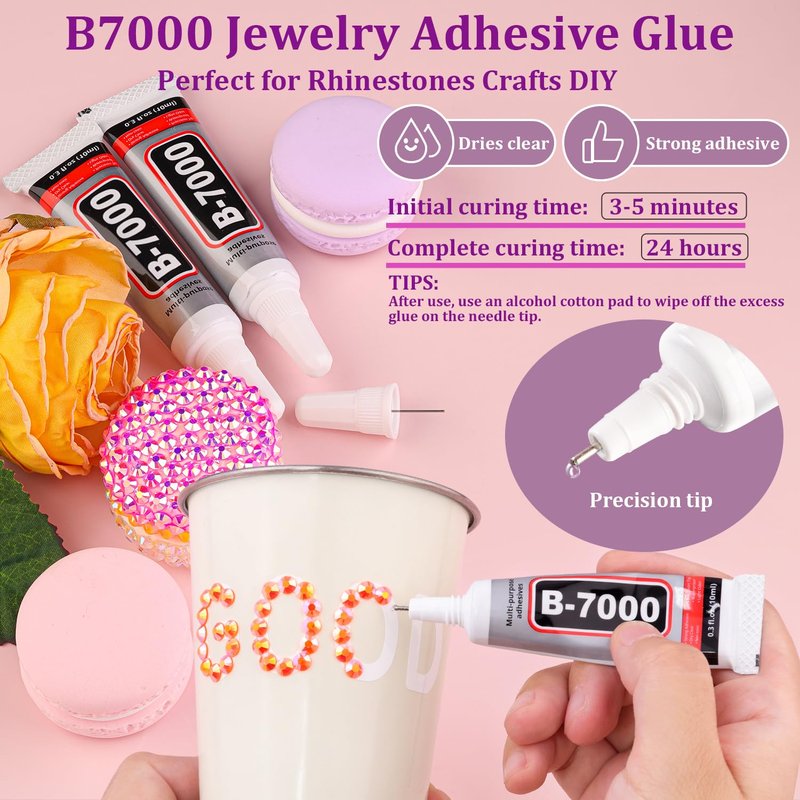 Resin Jelly Rhinestones for Crafting with B7000 Jewelry Glue, 1 Box Orange AB Flatback Crystal with 3Pcs 10ml Glue, Bedazzling Non Hotfix Gems for DIY Tumblers Clothing Shoes Manicure