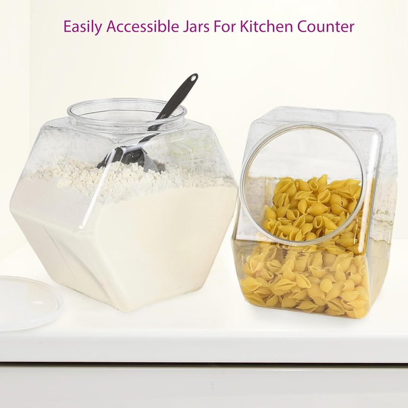 DilaBee 1 Gallon Hexagon Cookie Jars - 2-Pack Clear Plastic Candy Containers with Lids | BPA-Free for Kitchen & Office