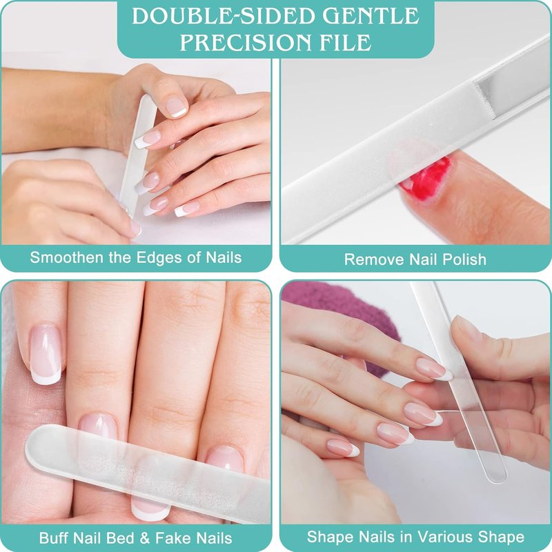 Skiennix Glass Nail File Set - 5PCS Nail Buffer & Shiner Kit for Natural & Acrylic Nails