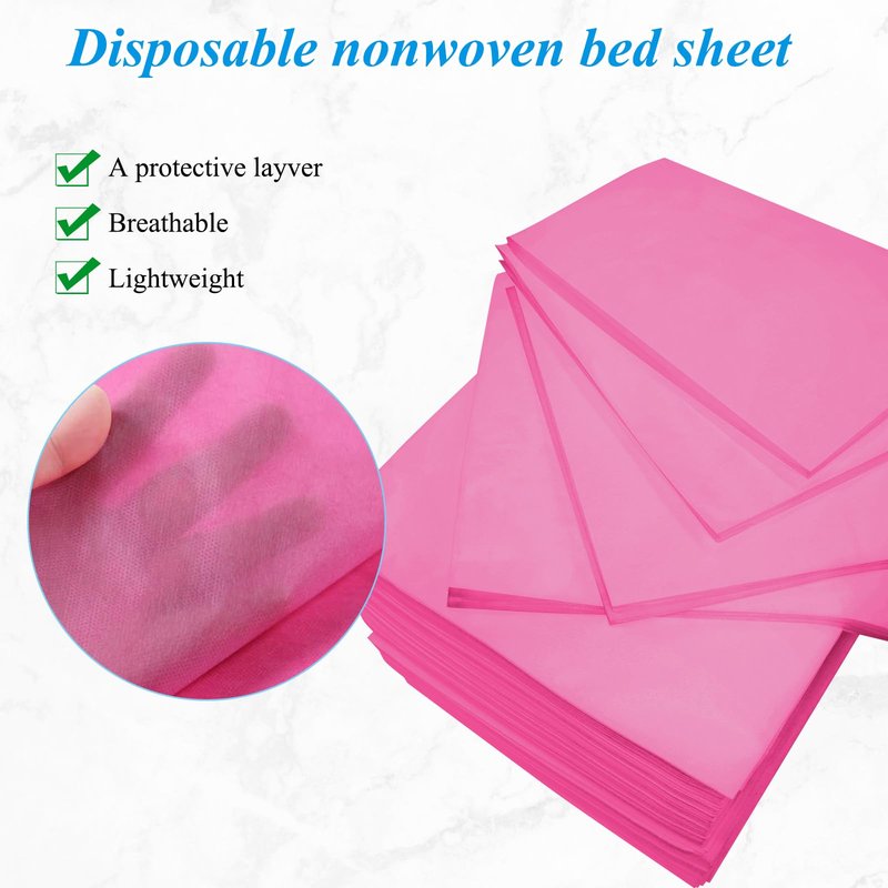 200Pcs Disposable Bed Sheets 31.5"x71"Massage Table Sheets Non-Woven Fabric Bed Covers for Ultimate Hygiene and Comfort in Massage,Tattoo, Beauty and Spa Treatments, Breathable & Durable Sheets(Pink)