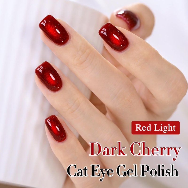 Double Rhythm 15ML Ice Glass Cat Eye Gel Polish with Magnet Holographic Glitter Shimmer Translucent Sheer Color Salon Soak Off Magnetic Nail at Home (Dark Cherry-MC1295)