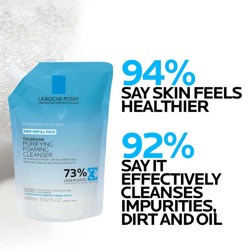La Roche-Posay Toleriane Purifying Foaming Facial Cleanser,Niacinamide+Ceramides+Prebiotic Thermal Water,Oil Free Face Wash For Oily Skin,Pore Cleanser Safe For Sensitive Skin, Soap Free,(Pack of 2)