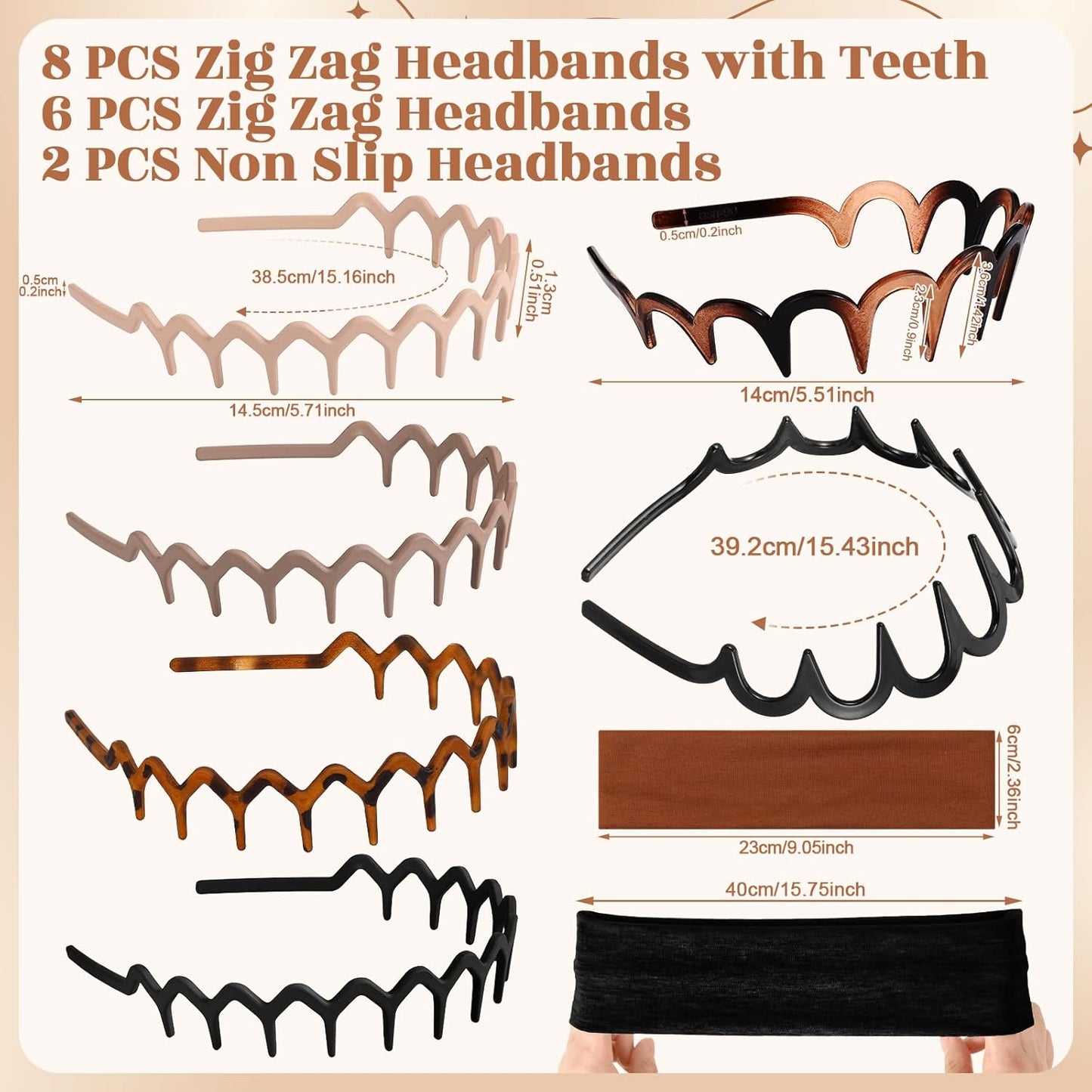 Trendy Zig Zag Headbands - 8-Piece Non-Slip Cotton Hair Bands for Daily Styling | 90s Wavy Design