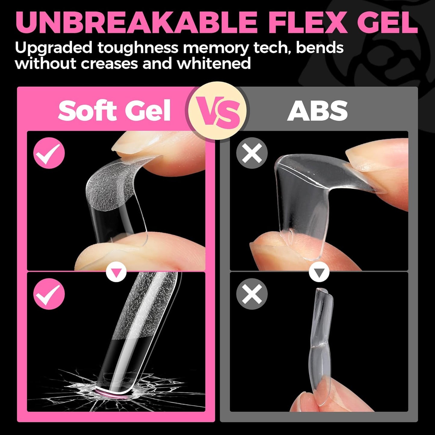 Square Nail Tips - 504PCS Short Pre-Etched Gel Fake Nails | Full Cover Soft Acrylic, 12 Sizes for DIY French Manicure