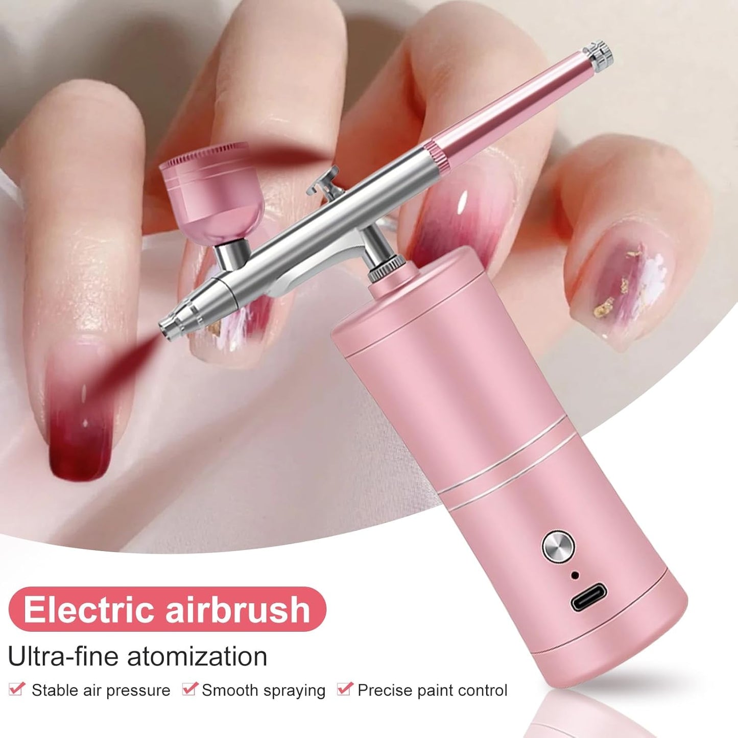 ZPSHYD Airbrush Kit - Portable Wireless Air Brush with Compressor for Nail Art & Makeup (Pink)