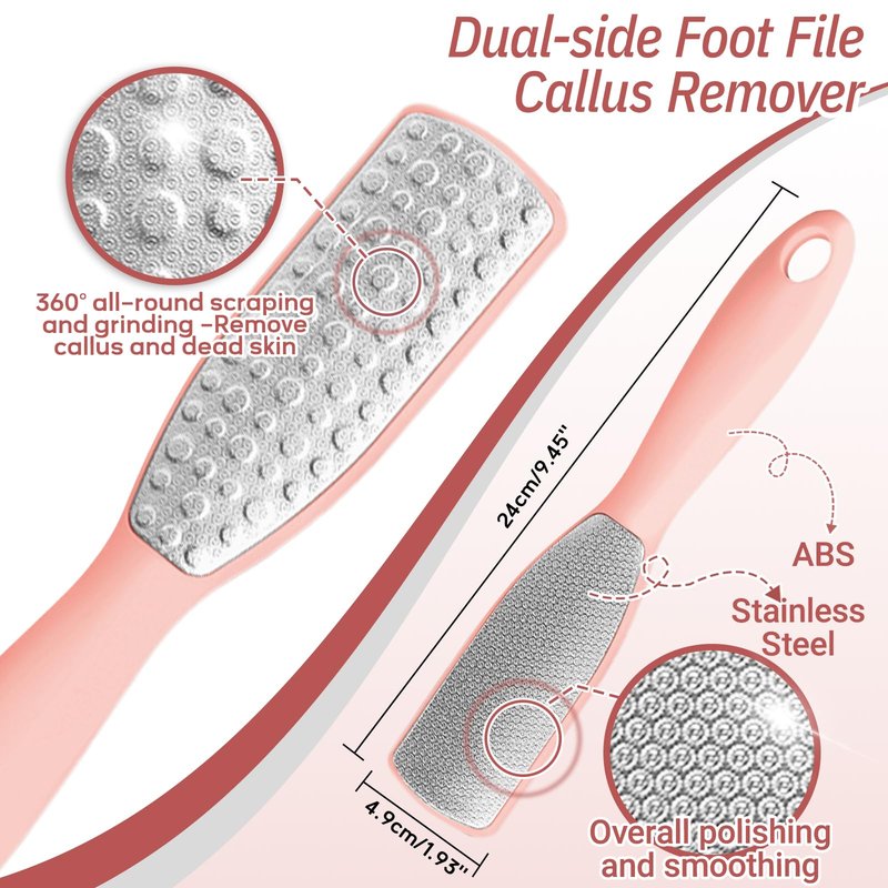 GEENOA New Foot Brush & Foot Files Set(3PCS), 3-in-1 Foot Scrubber with Long Handle, 10.2’’-27.5’’Adjustable Foot Scrub Brush and 2 Upgrade Foot File Callus Remover, Gift-Box Packed(Pink+2*Foot File)