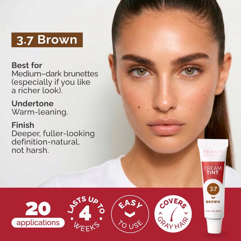 RB RENATA BEAUTY Tint Kit – Cream Hair Dye Kit with Developer and Application Brush for Spot Coloring - Covers Gray Hairs, Smudge-Proof, Long-Lasting Up to 4 Weeks, 20 Applications [Brown]