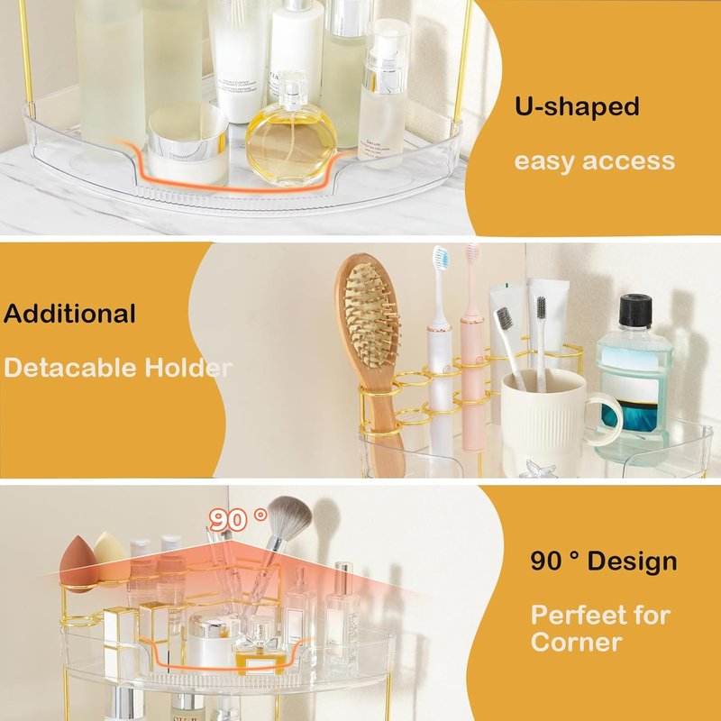 FELIZHOUSE 3-Tier Makeup Organizer - Acrylic Vanity Storage with Perfume Tray & Brush Holder | Clear Design