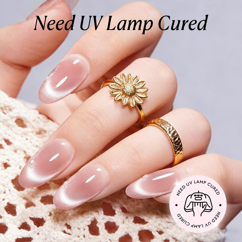 AZUREBEAUTY Pink Cat Eye Gel Nail Polish 18ML – Nude Magnetic Holographic Shimmer, Translucent Jelly Reflective Gel, Soak-Off UV/LED Nail Polish for Nail Art DIY & Salon