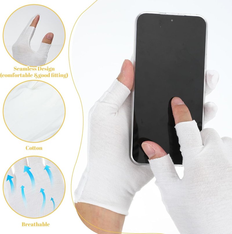 8 Pairs White Cotton Gloves for Dry Hands Eczema Overnight Fingerless Touchscreen Moisturizing Glove, Breathable Hand Moisturizer Spa Gloves for Women Sleeping, JewelryInspection, Coin Handling