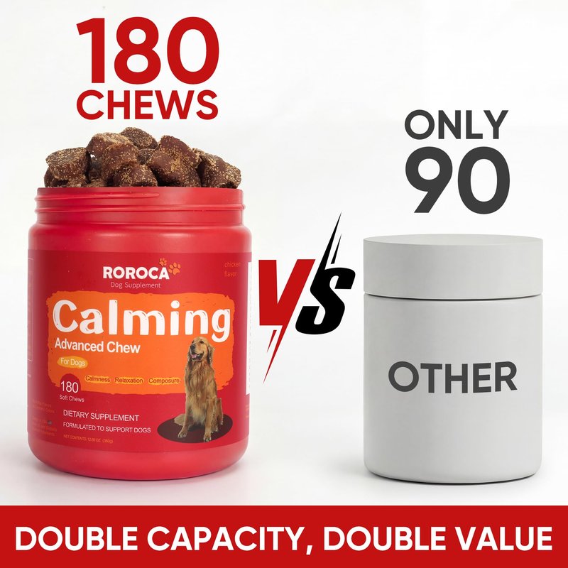 ROROCA Calming Chews for Dogs - Herbal Formula for Dog Anxiety Relief, Long-Lasting 24-Hour Composure&Relaxation,Melatonin for Dogs, Great Value, USA & Globally Sourced Ingredients180 Count