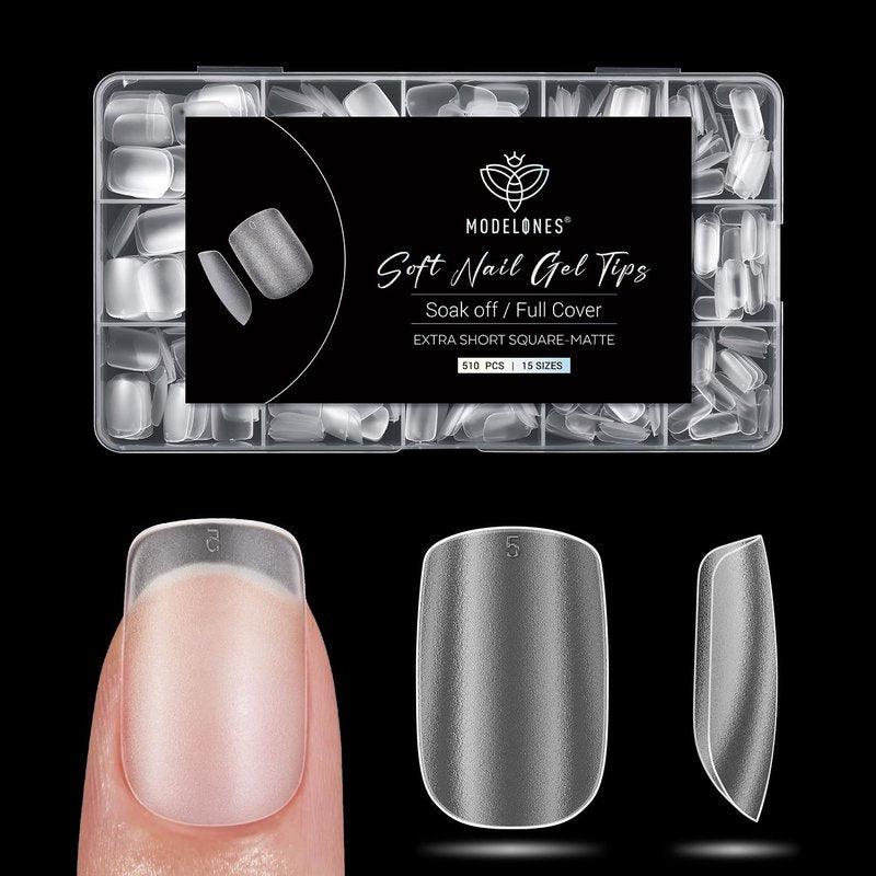 Modelones Extra Short Square Fake Nail Tips - 510Pcs Full Matte Gel Kit for DIY Salon | 15 Sizes Available