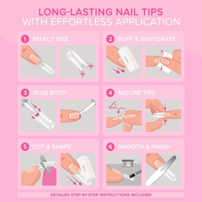 NYK1 Coffin Nail Tips - Crease-Proof & Shatter-Resistant | 500 PCS in 10 Sizes for Easy Gel & Acrylic Extensions