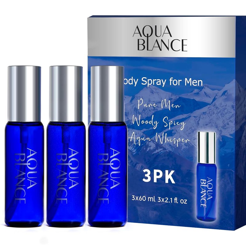 AQUA BLANCE Body Spray for Men - Travel Size 3-Pack, 2.1 Fl Oz Each | Fresh & Invigorating Fragrance