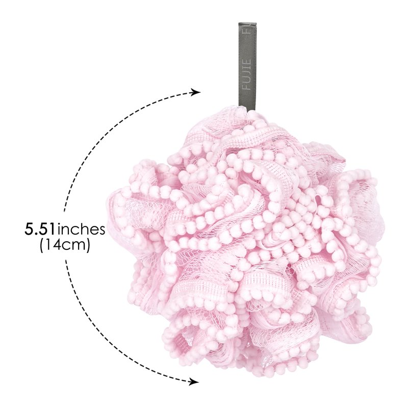 Biiange Pink Loofah, Shower Bath Spong, Soft Shower Loofahs Balls, Globose lace Shower Ball, for Body Wash Scrubber Cleaning Loofah Bathroom Accessories (2Pcs Pink)