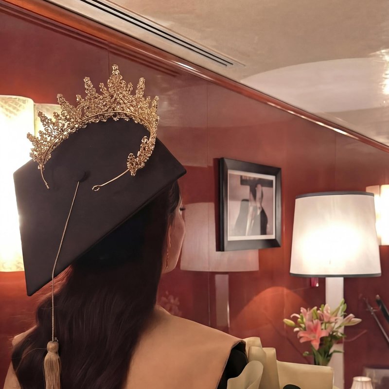 Mepase 2026 Graduation Crown and Cap Rose Gold Glitter Metal Rhinestone Princess Crown Adjustable Black Graduation Hat Grad Tiara and Cap for Women Grad Party Decorations