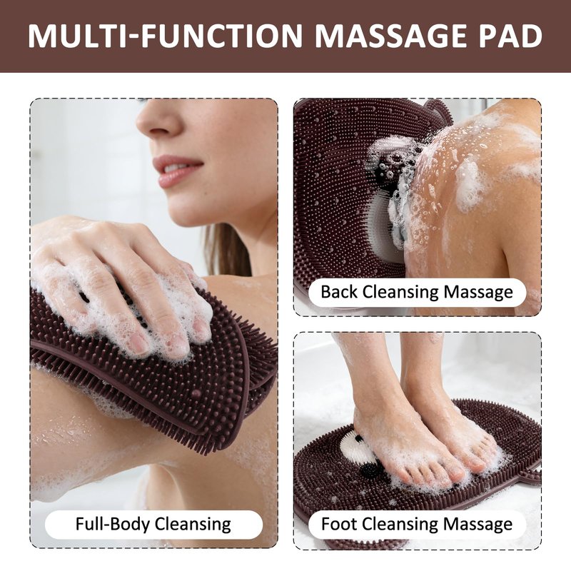 EaTubano Foot Scrubber Mat for Shower – Silicone Exfoliating Foot Scrub, Dead Skin & Callus Remover, Non-Slip with Suction Cups, Bath Mat for Feet, 14.5" x 11" Brown