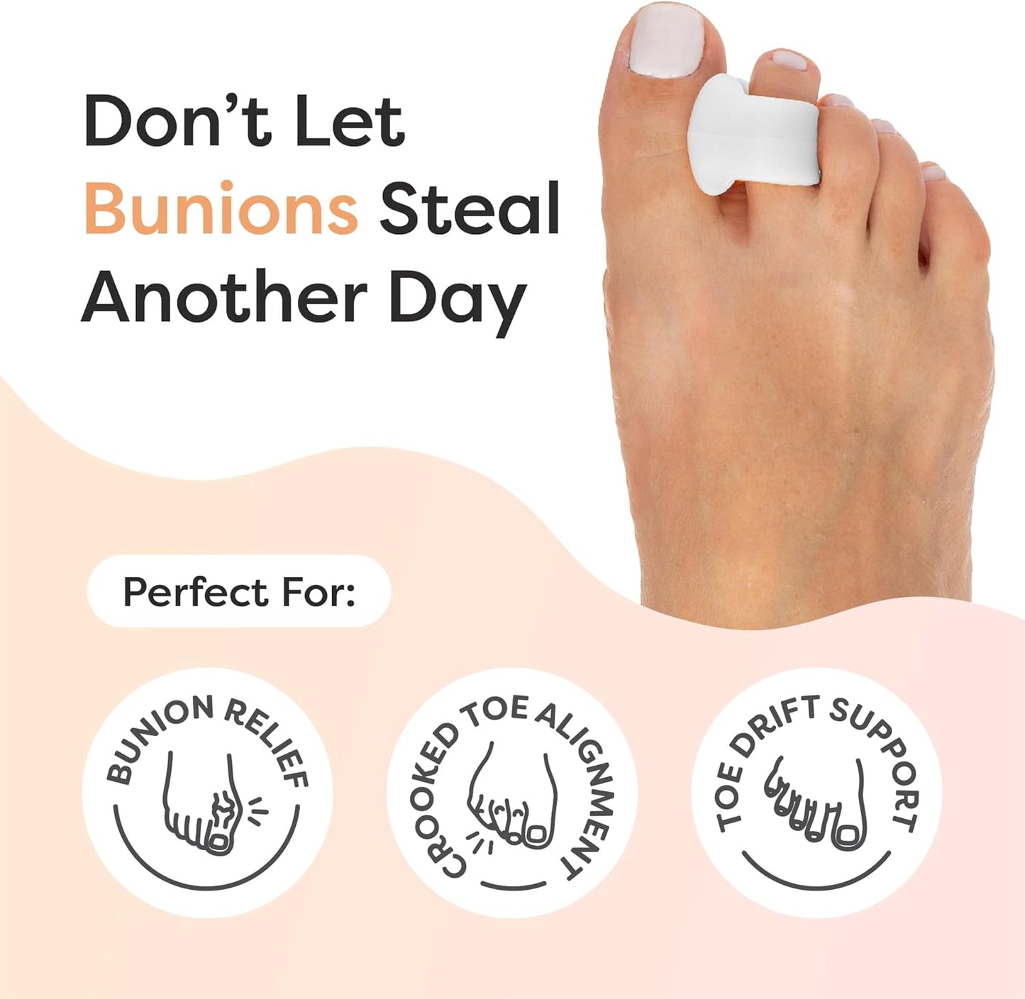 ZenToes Gel Toe Separators - Overlapping Toes & Bunions Corrector | 4 Pack (White)