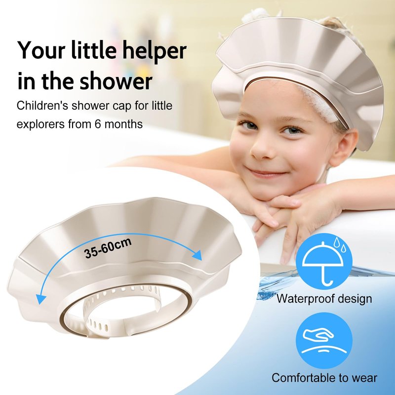Shower Cap, Adjustable Bath Visor Hat, Shampoo Protection Shield for Kids, Toddlers, Children, Eye and Ear Guard，Makes the Bath More Fun