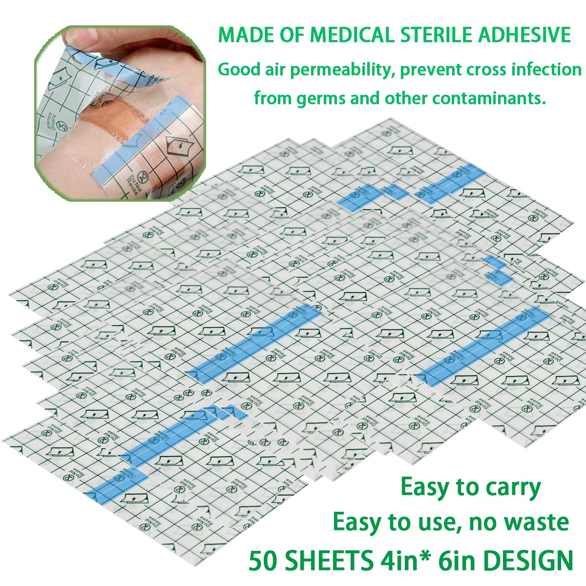 50 Pieces 4 x 6 in Stretch Waterproof Adhesive Bandages Transparent Film for Tattoo Aftercare and Skin Repair Adhesive Tattoo Supply Wrap