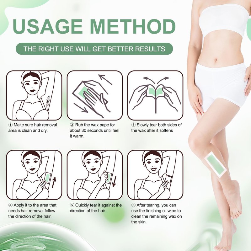 Skiennix 72PCS Wax Strips - Hypoallergenic Hair Removal Kit with Calming Oil Wipes for All Skin Types | Body & Face