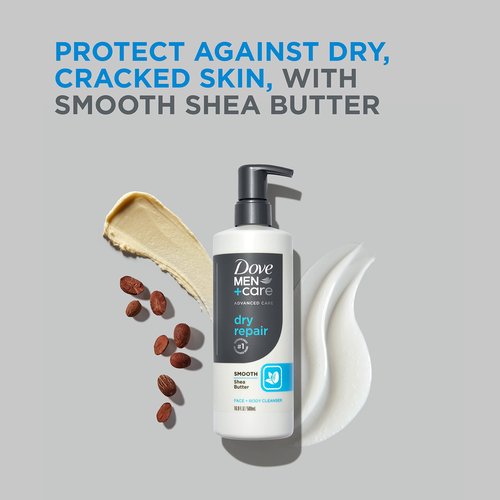 DOVE MEN + CARE Advanced Care Face + Body Cleanser Dry Repair 3 Count for Dry Skin Cleanser with Smooth Shea Butter 16.9 oz