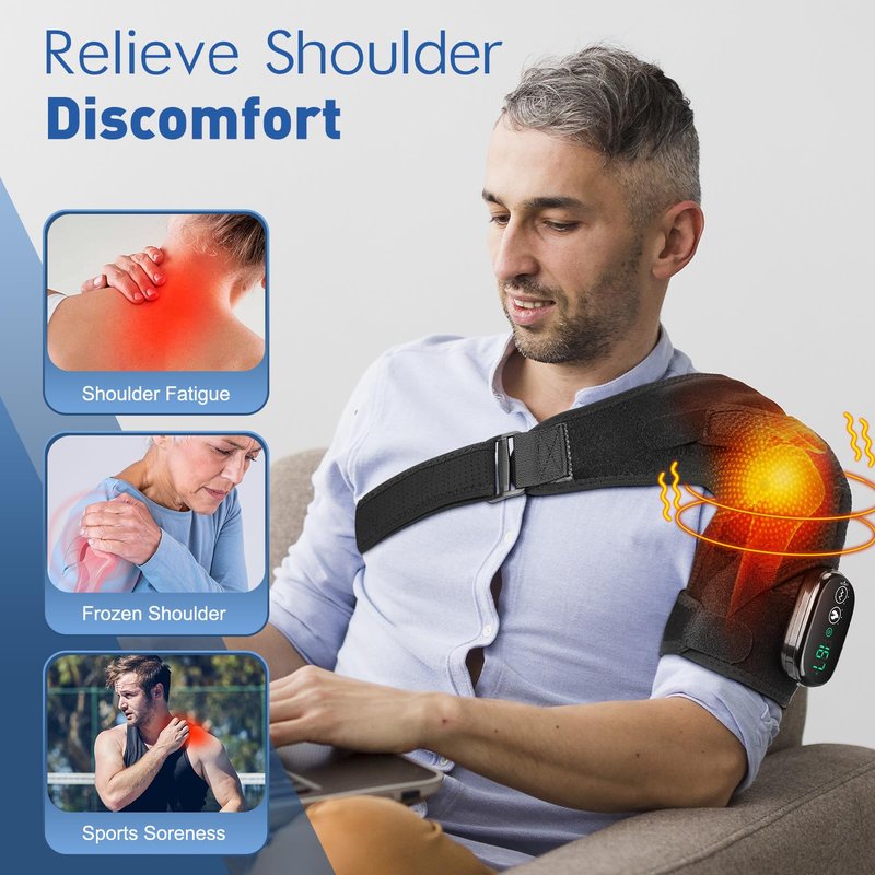 Cordless Shoulder Heating Pad, Heated Shoulder Brace with 3 Massage Modes, Heated Shoulder Wrap for Rotator Cuff Pain Relief, Heated Shoulder Brace for Men Women (Black)