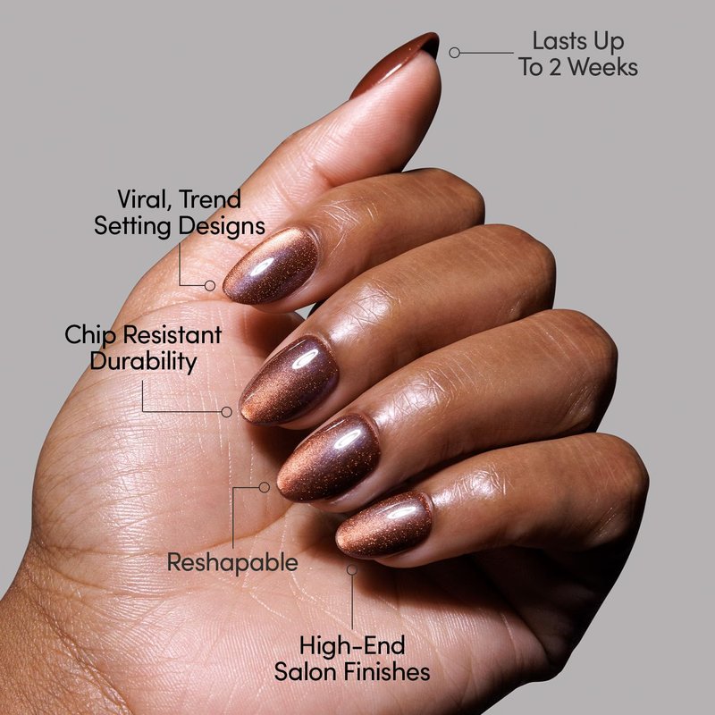 Glamnetic Press On Nails - Magnetic Moscow Cat-Eye Velvet Finish | Short Oval Salon Quality | 30 Nail Kit with Glue