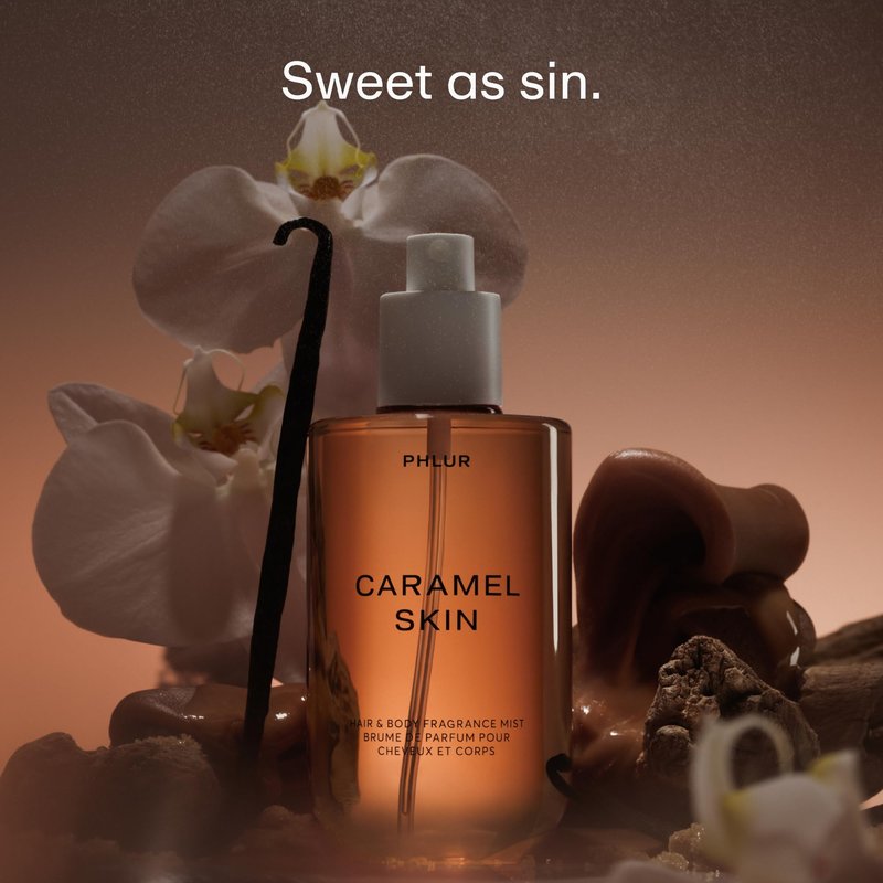 PHLUR Caramel Skin Body Mist, 8 Fl Oz – Hair and Body Perfume for Women, Warm Caramel Vanilla Body Spray with Bergamot, Sandalwood and Musk Fragrance