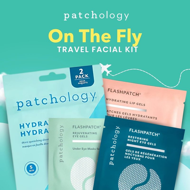 Patchology Travel Facial Kit - Hydrating Skincare Essentials for Face, Eyes & Lips | Includes Under Eye Patches & Sheet Masks