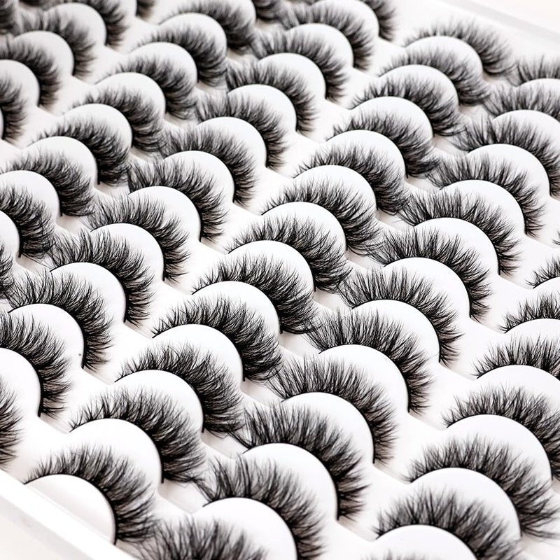 Azenlo False Eyelashes 48 Pairs Faux Mink Lashes 14mm Wispy Lashes 3D Fluffy Cat Eye Lashes Pack Bulk Wholesale Strip Lashes(style 48-045)