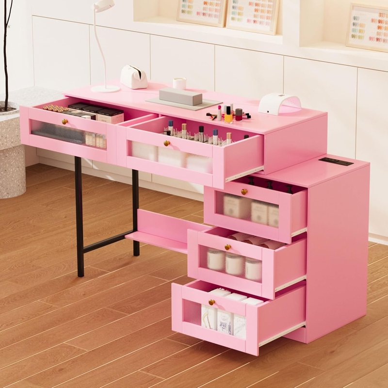Skiennix Manicure Table - Professional Nail Desk with Storage Drawers | Makeup Vanity for Home Office