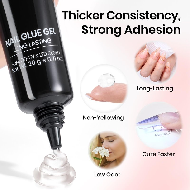 Beetles Tipex Nail Glue Gel 2 Pcs 20g, Super Strong Hands-Free Solid Nail Glue for Tipex Instant Apex Nail Tips, Professional Beginner-Friendly, U V Light Required