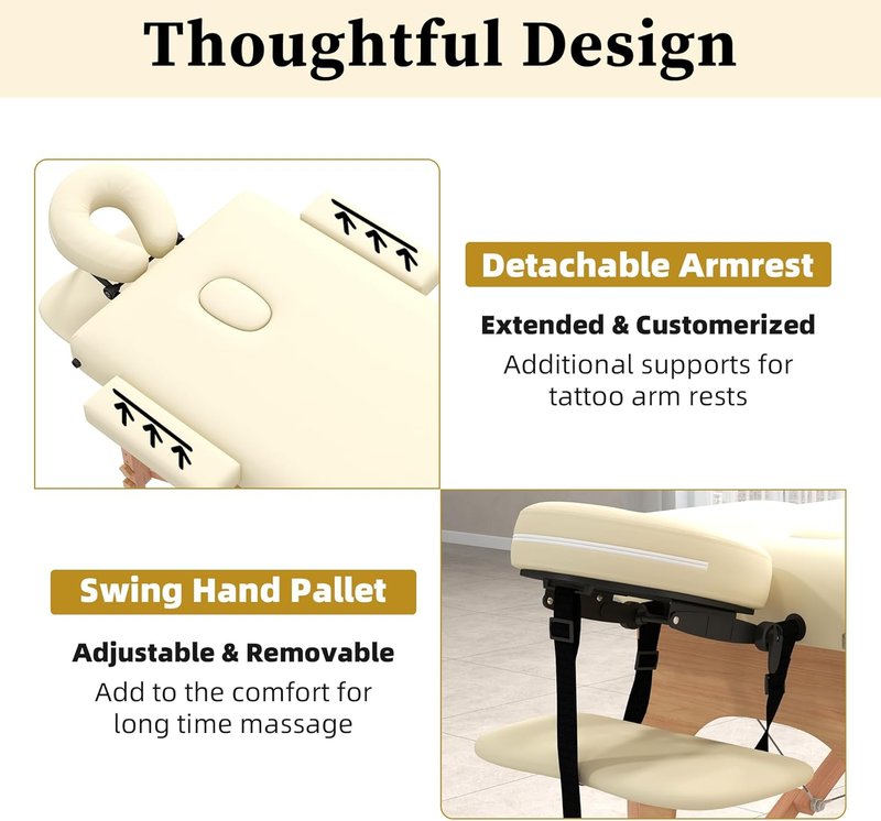 Civama Portable Massage Table - Lightweight Aluminum Frame with Carrying Bag | Beige, Ideal for Spa & Tattoo Use