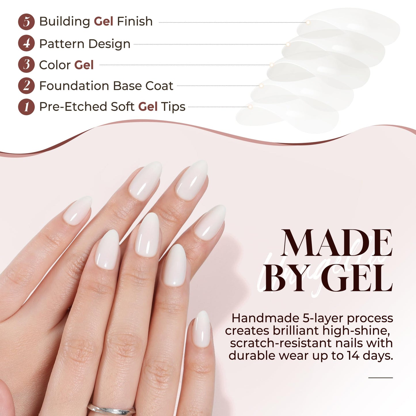 UNA GELLA White Press On Nails Short: Almond Soft Gel Press Ons Kit with Nail Tips Glue on Nails, 16 Sizes - 32 Reusable Fake Nails Kit, Milky White